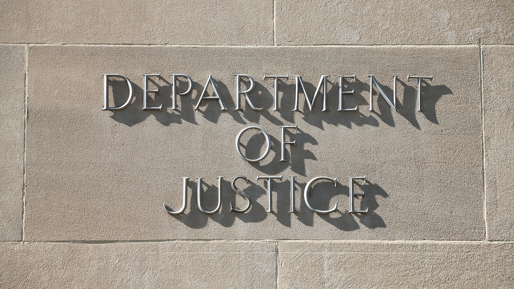 Building sign for the Department of Justice building